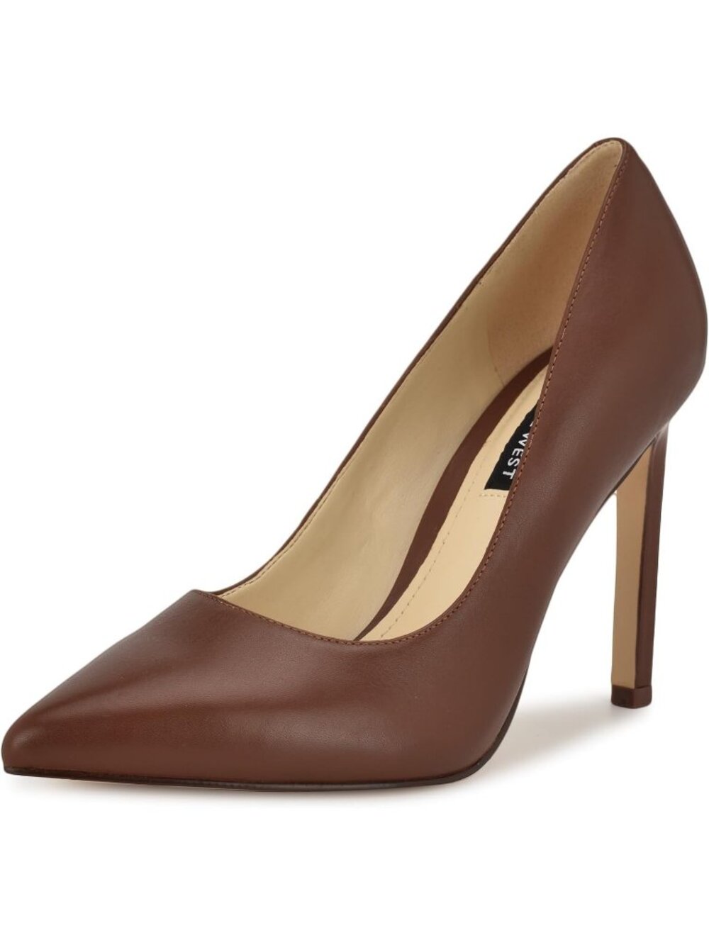 Women's Medium Brown Leather Pointed Toe Footbed Tatiana Pump Covered Heel Shoes